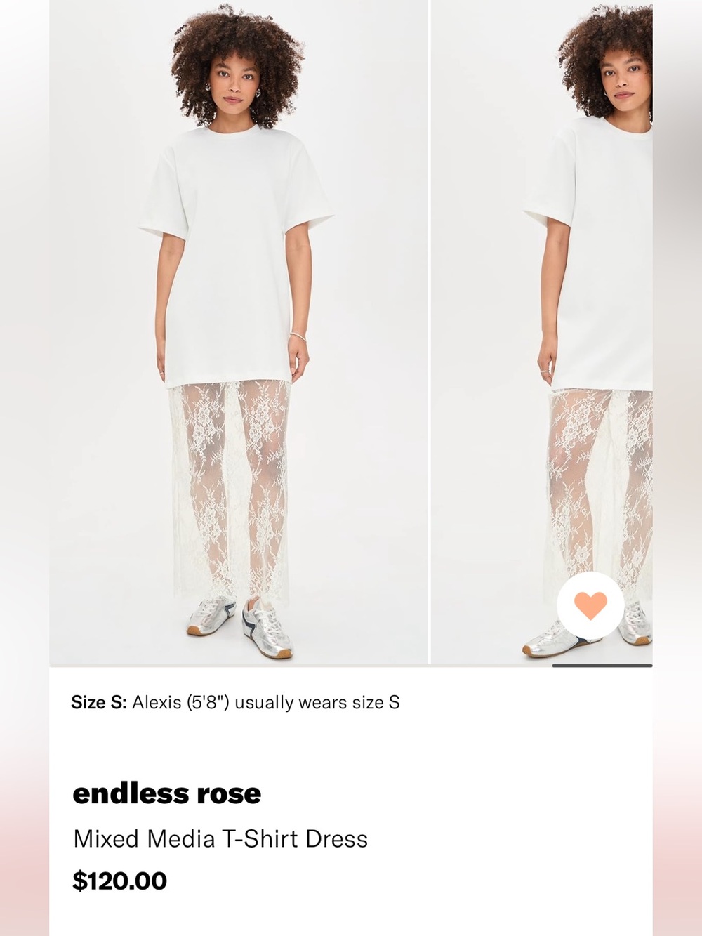 NWT Endless Rose Mixed Media T-Shirt Dress White Size L